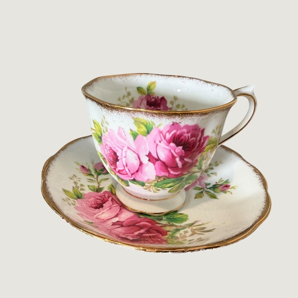 Royal Albert American Beauty Tea Cup and Saucer Set Bone China England Pink Rose